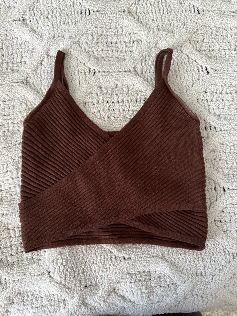 aerie Ribbed Crossover Cropped Tank Top in Brown
